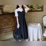 Dushu Mock Two-Piece Short-Sleeve A-Line Dress Pearl Jewel Button Photo 2