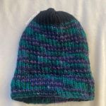 hand knit purple black green blue striped beanie Photo 6