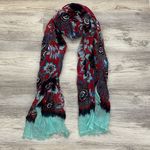 Red, Blue, White Floral Scarf One Size Blue Photo 4