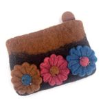 Rising Tide Wool Floral Made Nepal Coin Change Purse Boho Bohemian artsy Brown Photo 0