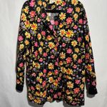VTG AOP‎ Flowers Snap Jacket Cotton Black Floral Lady Bugs Gma Cottage Boho XXL Photo 0