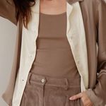 DONNI Silky Bowling Shirt Button Down Blouse in Mushroom Tan Size XS Photo 4