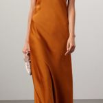 Obando One Shoulder Maxi Gown Dress in Burnt Orange crepe sz 8 Photo 0