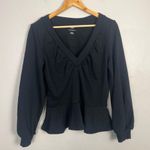 Maeve  by Anthropologie black V-Neck Ruched Sweatshirt peplum size medium Photo 0
