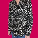 Tahari NWT Black Tan Abstract Satin Button Down Shirt Photo 7
