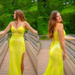 Windsor Elegant Neon Yellow Sequin Prom Dress Photo 1