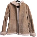 Adler Collection Coat Suede Leather Hooded Fleece Lining Pockets M Tan Size M Photo 2