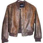 RSQ  Faux Brown Leather Bomber Jacket L NWT Photo 5