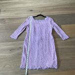 Adrianna Papell  Lilac Light Purple Lace Quarter Sleeve High Neck Formal Dress 14 Photo 6