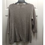 Chico's Size Medium (1) Gray Taupe Terrycloth Texture Boat Neck 3/4 Sleeves Top Photo 2