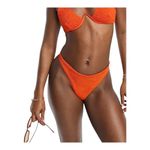 SheIn Nwt womens large neon orange crinkle thong triangle bikini bottoms​ Photo 4