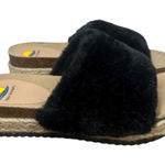 Maui Island Black Faux Fur Platform Wedge Slide Sandals Slippers Cork Footbed 10 Photo 0