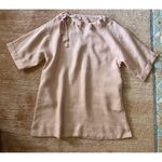 Blush Pink Linen Tunic Women’s Short Sleeve Top Bow Tie Neck Minimalist L/XL Pink Size L Photo 2