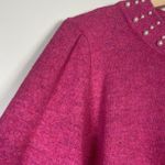 CeCe  Women’s Size Large Bright Pink Long Sleeve Pearl Embellished Sweater Barbie Photo 3
