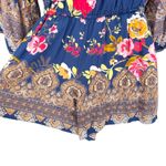 Angie  Floral Off-Shoulder Boho Bell Sleeve Romper Blue Multicolor Size Medium Photo 4
