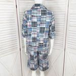 Merona Vintage Madras Patchwork Plaid Crop Blazer Shorts Set Blue Medium 8 Photo 3