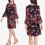 Vince Camuto  Purple Floral Tassel Tie Bell Sleeve Mini Shift Dress Size S 6 Photo 1