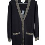 Joseph Ribkoff NWT Black Gold Contrast Trim Knit Long Cardigan Size Medium Photo 0