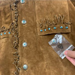 Montana Co women's small brown leather fringe silver turquoise jacket western Photo 4