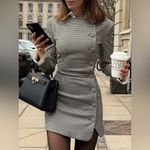 House Of CB  LEONI Brown Puppytooth Check Bodycon Mini Dress NWOT Size L longer Photo 4