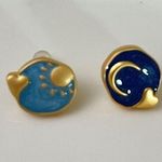 Stud Earrings Blue Gold Plated Earring Handmade Asymmetry Moon Sun Star Photo 0