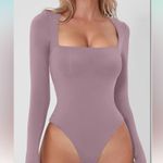 Amazon Qinsen bodysuit seamless mauve lilac blush square neck long sleeves thong skims Photo 0