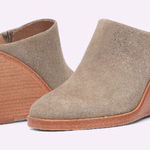 Joie  Suede Stacked Wooden Wedge Slip On Breana Khaki Mule Booties - $298 NWT Photo 0