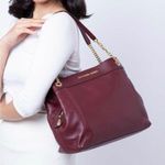 Michael Kors Jet Set Merlot Pebbled Leather Large Shoulder Bag Tote Chain Strap Photo 1