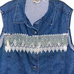 Vintage Denim Vest with Lace Trim Crocheted Grandma Jean Jacket Size XL Photo 3