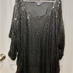 Women’s Sequin Black Blouse 18 20 Cold Shoulder NYE Party Holiday Cocktail Plus Photo 0