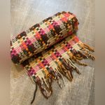 ECHO Italian Wool Plaid Knit Scarf Fringe Colorful Retro Mod Artsy Boho Luxury Pink Photo 1