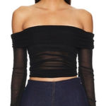 Lovers + Friends Black Off-Shoulder knit Mesh Crop Top Photo 0