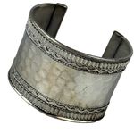 Wide Hammered Silver Tone Metal Cuff Bracelet Braided Textured Edging Boho Photo 0