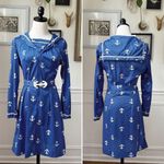 Vintage 70s House of She Ltd Zip Front Anchor Sailor Dress M Blue Size M Photo 2
