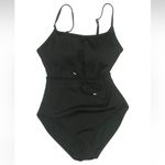 Loft BEACH Black Ribbed Belted One Piece Swimsuit Women’s Size Medium M Photo 2