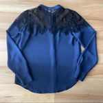 LC Lauren Conrad Western Button Down Blouse Blue Lace Small Shirt Top Cowgirl Photo 3