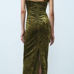 ZARA  dress velvet Halter neck shawl corset bodycon velour green evening gown Photo 13
