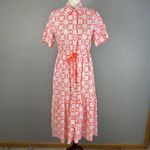 Vilagallo Womens Tired Midi Shirt Dress Size 42 / 8 White Orange Geo Embroidered Photo 1