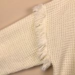 Umgee Women’s Waffle Knit Fringe Sleeve Hem Detail Mock Neck Cream Sweater Photo 3