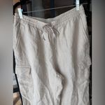 Lands' End Lands’ End Linen cargo pants beige sand petite short putty drawstring straight Photo 4