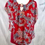 Apt. 9  red flowy split shoulder double layer top size small Photo 1