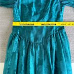 Vintage Emerald Green Floral Satin Basque Waist Floor Length Gown Dress Sz 11/12 Blue Photo 13