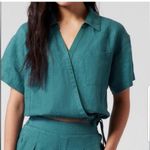 Athleta NWT Playa 100% Linen Tie Top Short Sleeve Teal Blouse/Top Size X… Photo 0