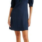 Quince  Women's Washable Stretch Silk Puff Sleeve Navy Blue Mini Dress Size XS Photo 0
