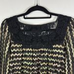 Free People New Romantics  Chevron Knit Crochet Lace Beaded Blouse Loose Sz Small Photo 7