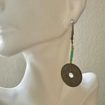 Green beaded Chinese coin earrings Photo 2