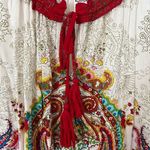 Bila | Ivory Red Boho Paisley Floral Ruffled Sleeveless Tunic Top, Medium Photo 2