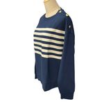 J.Crew  Women's Striped Button-Shoulder Crewneck Pullover Sz L‎ Blue Long Sleeve Photo 6