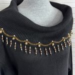 Victoria Jones Vintage 90s Floral Beaded Cowl Neck Tunic Sweater Black Medium Photo 4