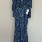 Mac Duggal  5510 Blue Women's Sequined Wrap Over Puff Long Sleeve Gown Size 4 Photo 0